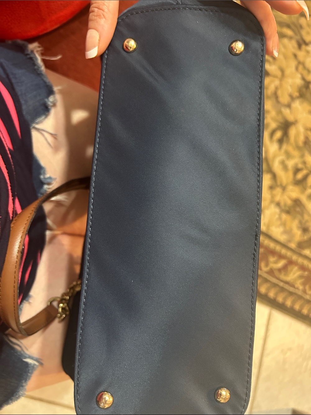 Calvin Klein Navy Tote with Brown Leather Handles & Gold Hardware - Picture 7 of 7